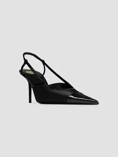 Saint Laurent Women's Slingback Pumps in Satin Crepe and Patent Leather | Thumbnail 2 Saint Laurent Women's Slingback Pumps in Satin Crepe and Patent Leather | Thumbnail 2