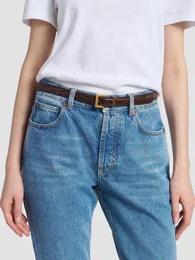 Saint Laurent Women's Cassandre Thin Belt in Crocodile-Embossed Leather | Thumbnail 2 Saint Laurent Women's Cassandre Thin Belt in Crocodile-Embossed Leather | Thumbnail 2