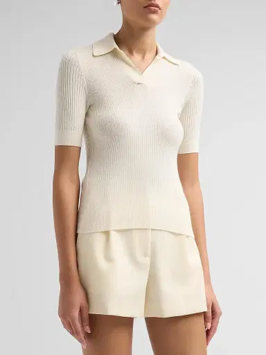 Burberry Women's Rain Rib-Knit Cashmere Polo Shirt | Thumbnail 4 Burberry Women's Rain Rib-Knit Cashmere Polo Shirt | Thumbnail 4