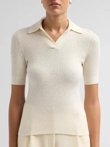 Burberry Women's Rain Rib-Knit Cashmere Polo Shirt | Thumbnail 5 Burberry Women's Rain Rib-Knit Cashmere Polo Shirt | Thumbnail 5