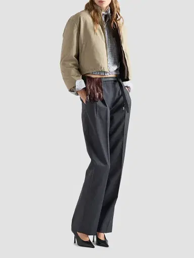 Prada Women's Cropped Technical Poplin Down Coat | Thumbnail 2 Prada Women's Cropped Technical Poplin Down Coat | Thumbnail 2