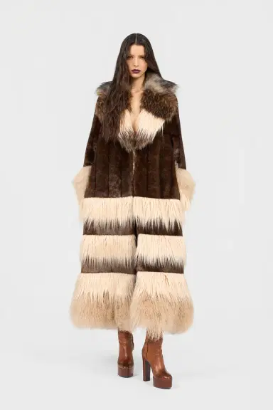 Roberto Cavalli Long Brown Faux Fur Coat | Thumbnail 2 Roberto Cavalli Long Brown Faux Fur Coat | Thumbnail 2