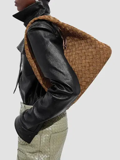 Bottega Veneta Women's Medium Campana Intrecciato Suede Shoulder Bag | Thumbnail 3 Bottega Veneta Women's Medium Campana Intrecciato Suede Shoulder Bag | Thumbnail 3