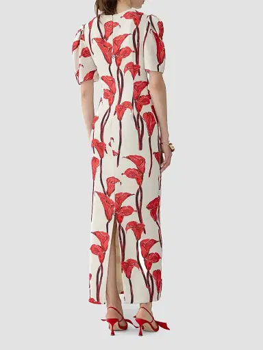 Carolina Herrera Women's Floral Gathered Puff-Sleeve Cocktail Dress | Thumbnail 3 Carolina Herrera Women's Floral Gathered Puff-Sleeve Cocktail Dress | Thumbnail 3