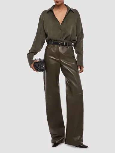 Helmut Lang Women's Relaxed Leather Bootcut Pants | Thumbnail 2 Helmut Lang Women's Relaxed Leather Bootcut Pants | Thumbnail 2
