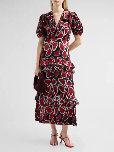 Elisamama Women's Lase Printed Ruffle Cotton Midi Dress | Thumbnail 2 Elisamama Women's Lase Printed Ruffle Cotton Midi Dress | Thumbnail 2