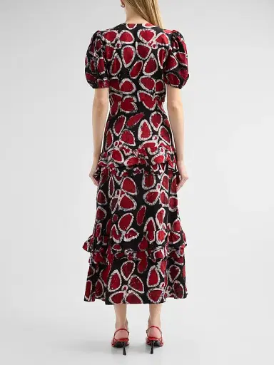 Elisamama Women's Lase Printed Ruffle Cotton Midi Dress | Thumbnail 3 Elisamama Women's Lase Printed Ruffle Cotton Midi Dress | Thumbnail 3