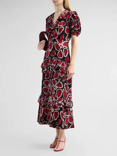 Elisamama Women's Lase Printed Ruffle Cotton Midi Dress | Thumbnail 4 Elisamama Women's Lase Printed Ruffle Cotton Midi Dress | Thumbnail 4