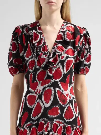 Elisamama Women's Lase Printed Ruffle Cotton Midi Dress | Thumbnail 5 Elisamama Women's Lase Printed Ruffle Cotton Midi Dress | Thumbnail 5