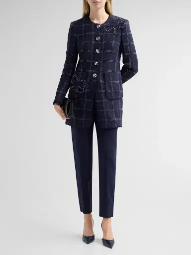 MAISON COMMON Women's Windowpane Collarless Jacket | Thumbnail 2 MAISON COMMON Women's Windowpane Collarless Jacket | Thumbnail 2