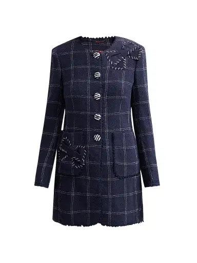 MAISON COMMON Women's Windowpane Collarless Jacket | Thumbnail 1 MAISON COMMON Women's Windowpane Collarless Jacket | Thumbnail 1
