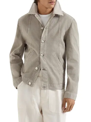 Brunello Cucinelli Men's Garment Dyed Outerwear Jacket in Comfort Cotton Lightweight Denim | Thumbnail 2 Brunello Cucinelli Men's Garment Dyed Outerwear Jacket in Comfort Cotton Lightweight Denim | Thumbnail 2