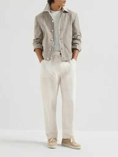 Brunello Cucinelli Men's Garment Dyed Outerwear Jacket in Comfort Cotton Lightweight Denim | Thumbnail 6 Brunello Cucinelli Men's Garment Dyed Outerwear Jacket in Comfort Cotton Lightweight Denim | Thumbnail 6