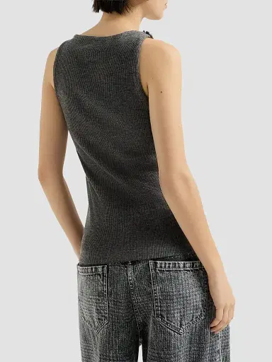 Brunello Cucinelli Women's Ribbed Wool Jersey Top with Dazzling Lace Embroidery | Thumbnail 4 Brunello Cucinelli Women's Ribbed Wool Jersey Top with Dazzling Lace Embroidery | Thumbnail 4