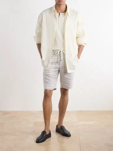 ELEVENTY Straight-Leg Striped Drawstring Linen Shorts - Men | Thumbnail 2 ELEVENTY Straight-Leg Striped Drawstring Linen Shorts - Men | Thumbnail 2
