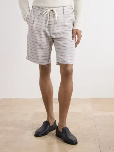 ELEVENTY Straight-Leg Striped Drawstring Linen Shorts - Men | Thumbnail 3 ELEVENTY Straight-Leg Striped Drawstring Linen Shorts - Men | Thumbnail 3
