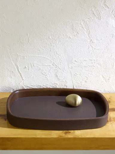 ASSOULINE Pebble Leather-Trimmed Wood Tray - Men | Thumbnail 1 ASSOULINE Pebble Leather-Trimmed Wood Tray - Men | Thumbnail 1
