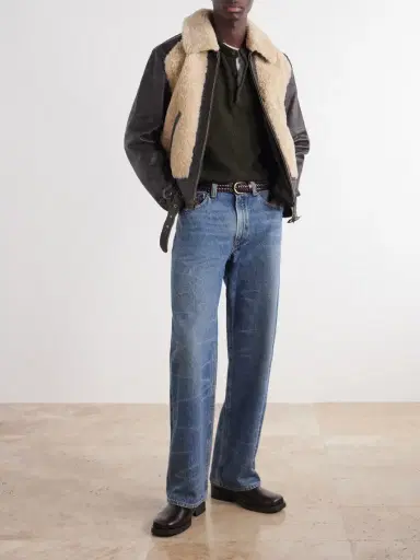 RRL Geronimo Belted Shearling-Trimmed Leather Jacket - Men | Thumbnail 2 RRL Geronimo Belted Shearling-Trimmed Leather Jacket - Men | Thumbnail 2