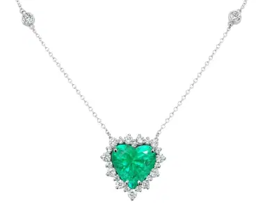 Wish Fine Jewelry 7.31ct Diamond Emerald 18K Gold Halo Heart Necklace | Thumbnail 1 Wish Fine Jewelry 7.31ct Diamond Emerald 18K Gold Halo Heart Necklace | Thumbnail 1