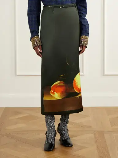 Dries Van Noten Sentista Belted Printed Duchesse-satin Midi Skirt | Thumbnail 3 Dries Van Noten Sentista Belted Printed Duchesse-satin Midi Skirt | Thumbnail 3