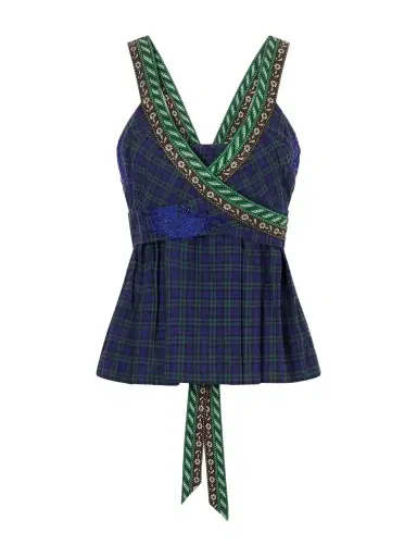 Dries Van Noten Embellished Wrap Checked Cotton Top | Thumbnail 1 Dries Van Noten Embellished Wrap Checked Cotton Top | Thumbnail 1