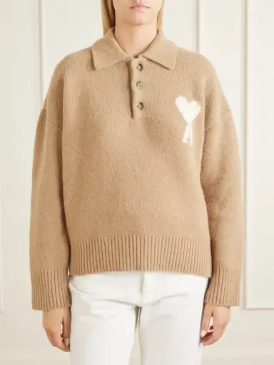 AMI PARIS Logo-embroidered Wool-blend Polo Shirt | Thumbnail 3 AMI PARIS Logo-embroidered Wool-blend Polo Shirt | Thumbnail 3