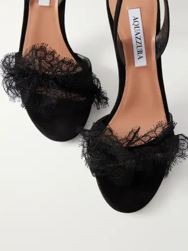 Aquazzura Lover 85 Lace-trimmed Suede Slingback Sandals | Thumbnail 5 Aquazzura Lover 85 Lace-trimmed Suede Slingback Sandals | Thumbnail 5