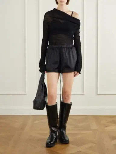 Ann Demeulemeester Anda Lace-trimmed Silk-satin Shorts | Thumbnail 2 Ann Demeulemeester Anda Lace-trimmed Silk-satin Shorts | Thumbnail 2