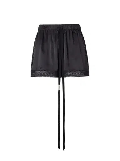 Ann Demeulemeester Anda Lace-trimmed Silk-satin Shorts | Thumbnail 1 Ann Demeulemeester Anda Lace-trimmed Silk-satin Shorts | Thumbnail 1
