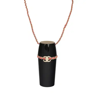 Chanel Pre-owned Chanel Lipstick Case Long Necklace Black Resin, Orange Leather Light Gold Hardware | Thumbnail 1 Chanel Pre-owned Chanel Lipstick Case Long Necklace Black Resin, Orange Leather Light Gold Hardware | Thumbnail 1