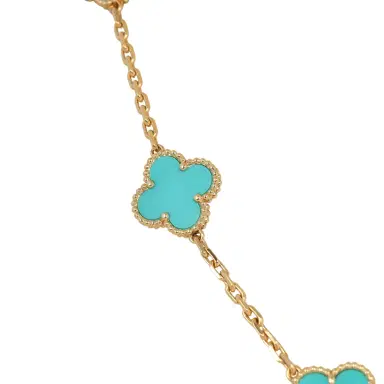 Van Cleef & Arpels Pre-owned Van Cleef & Arpels Vintage Alhambra 10 Motif Necklace Turquoise 18K Yellow Gold Hardware | Thumbnail 3 Van Cleef & Arpels Pre-owned Van Cleef & Arpels Vintage Alhambra 10 Motif Necklace Turquoise 18K Yellow Gold Hardware | Thumbnail 3