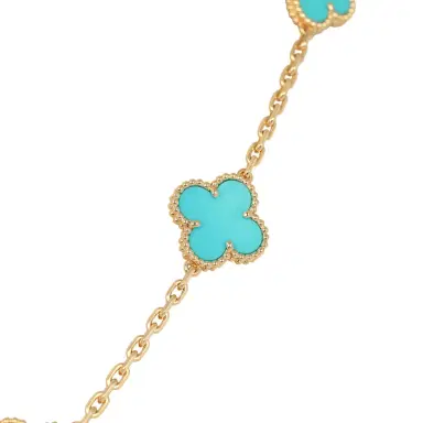 Van Cleef & Arpels Pre-owned Van Cleef & Arpels Vintage Alhambra 10 Motif Necklace Turquoise 18K Yellow Gold Hardware | Thumbnail 4 Van Cleef & Arpels Pre-owned Van Cleef & Arpels Vintage Alhambra 10 Motif Necklace Turquoise 18K Yellow Gold Hardware | Thumbnail 4