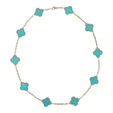 Van Cleef & Arpels Pre-owned Van Cleef & Arpels Vintage Alhambra 10 Motif Necklace Turquoise 18K Yellow Gold Hardware | Thumbnail 1 Van Cleef & Arpels Pre-owned Van Cleef & Arpels Vintage Alhambra 10 Motif Necklace Turquoise 18K Yellow Gold Hardware | Thumbnail 1