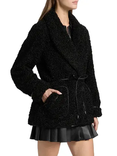 Simkhai Women's Kimia Tie-Waist Faux Sherpa Jacket | Thumbnail 4 Simkhai Women's Kimia Tie-Waist Faux Sherpa Jacket | Thumbnail 4