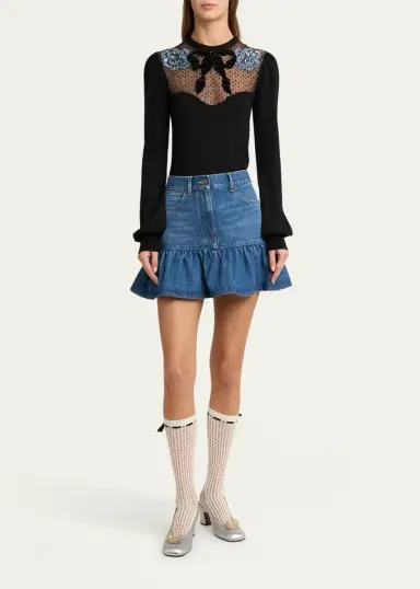 Valentino Garavani Beaded Floral Sheer Bust Wool Sweater | Thumbnail 2 Valentino Garavani Beaded Floral Sheer Bust Wool Sweater | Thumbnail 2