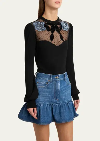Valentino Garavani Beaded Floral Sheer Bust Wool Sweater | Thumbnail 4 Valentino Garavani Beaded Floral Sheer Bust Wool Sweater | Thumbnail 4