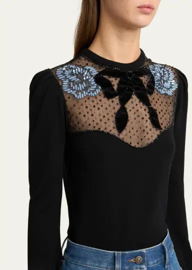 Valentino Garavani Beaded Floral Sheer Bust Wool Sweater | Thumbnail 5 Valentino Garavani Beaded Floral Sheer Bust Wool Sweater | Thumbnail 5