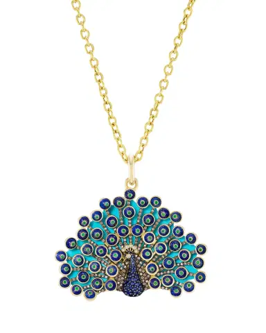 GRACE WINFREY 18K Yellow Gold King Peacock Pendant Necklace With Diamonds And Multi-Stones | Thumbnail 2 GRACE WINFREY 18K Yellow Gold King Peacock Pendant Necklace With Diamonds And Multi-Stones | Thumbnail 2