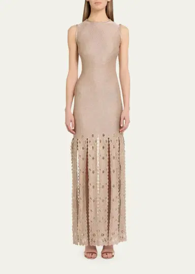 Oscar de la Renta Sleeveless Metallic Jersey Embroidered Fringe Maxi Dress | Thumbnail 2 Oscar de la Renta Sleeveless Metallic Jersey Embroidered Fringe Maxi Dress | Thumbnail 2