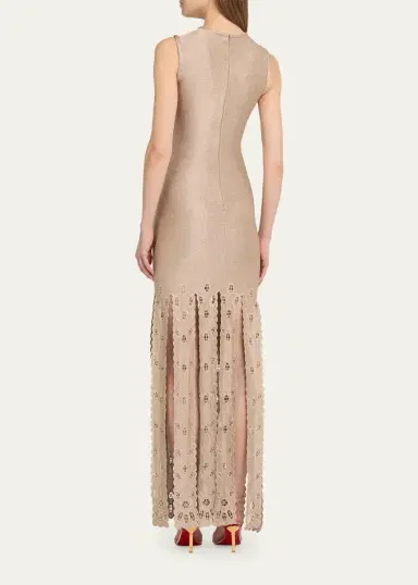 Oscar de la Renta Sleeveless Metallic Jersey Embroidered Fringe Maxi Dress | Thumbnail 3 Oscar de la Renta Sleeveless Metallic Jersey Embroidered Fringe Maxi Dress | Thumbnail 3