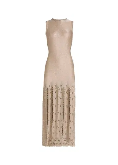 Oscar de la Renta Sleeveless Metallic Jersey Embroidered Fringe Maxi Dress | Thumbnail 1 Oscar de la Renta Sleeveless Metallic Jersey Embroidered Fringe Maxi Dress | Thumbnail 1