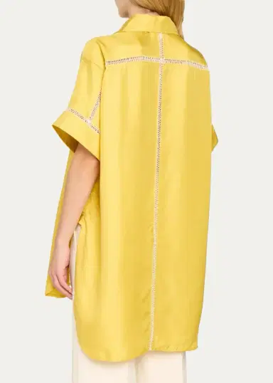 Diotima Timour Short-Sleeve Hand Stitched Silk Button-Down Shirt | Thumbnail 3 Diotima Timour Short-Sleeve Hand Stitched Silk Button-Down Shirt | Thumbnail 3