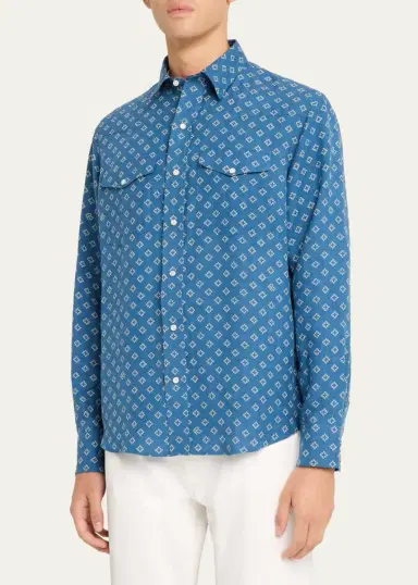 Ralph Lauren Purple Label Men's Relaxed Fit Linen-Silk Western Shirt | Thumbnail 4 Ralph Lauren Purple Label Men's Relaxed Fit Linen-Silk Western Shirt | Thumbnail 4
