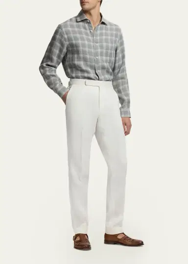 Ralph Lauren Purple Label Men's Plaid Linen Twill Shirt | Thumbnail 2 Ralph Lauren Purple Label Men's Plaid Linen Twill Shirt | Thumbnail 2