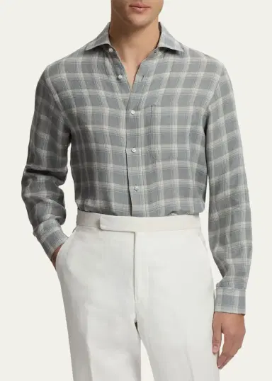 Ralph Lauren Purple Label Men's Plaid Linen Twill Shirt | Thumbnail 4 Ralph Lauren Purple Label Men's Plaid Linen Twill Shirt | Thumbnail 4