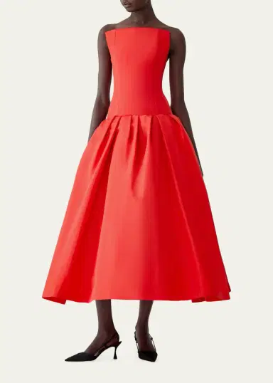 Carolina Herrera Strapless Drop-Waist Flared Silk Midi Dress | Thumbnail 2 Carolina Herrera Strapless Drop-Waist Flared Silk Midi Dress | Thumbnail 2