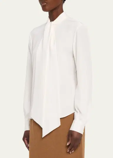 Lafayette 148 New York Tie-Neck Silk Georgette Blouse | Thumbnail 4 Lafayette 148 New York Tie-Neck Silk Georgette Blouse | Thumbnail 4