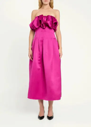 Ulla Johnson Cosima Strapless Satin Tea-Length Dress | Thumbnail 2 Ulla Johnson Cosima Strapless Satin Tea-Length Dress | Thumbnail 2