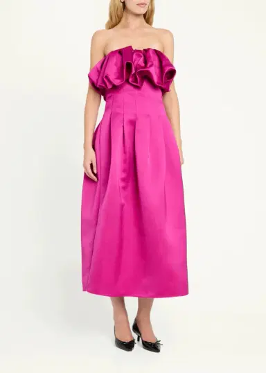 Ulla Johnson Cosima Strapless Satin Tea-Length Dress | Thumbnail 4 Ulla Johnson Cosima Strapless Satin Tea-Length Dress | Thumbnail 4