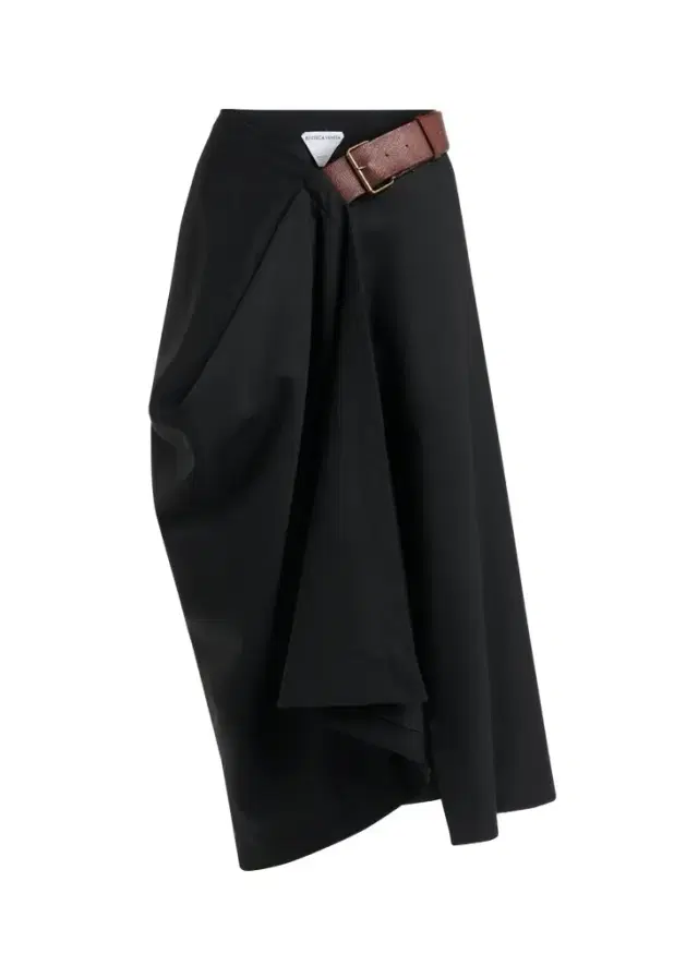 Belted Asymmetric Draped Wool Midi Wrap Skirt